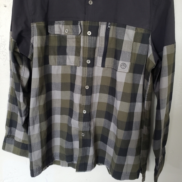 Wrangler x ATG Men's Large Green Grey Plaid Flannel Shirt Button Up Organic Top - Picture 3 of 7